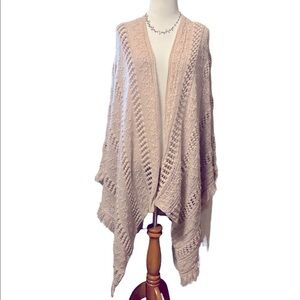 Light dusty rose open front poncho/cardigan sweater, OSFA, acrylic